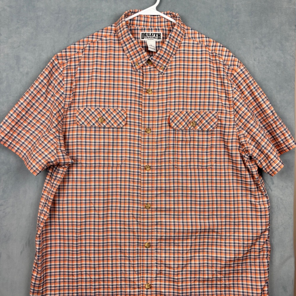 Duluth Trading Co Mens XL Relaxed Fit Plaid Short Sleeve Button Down Shirt